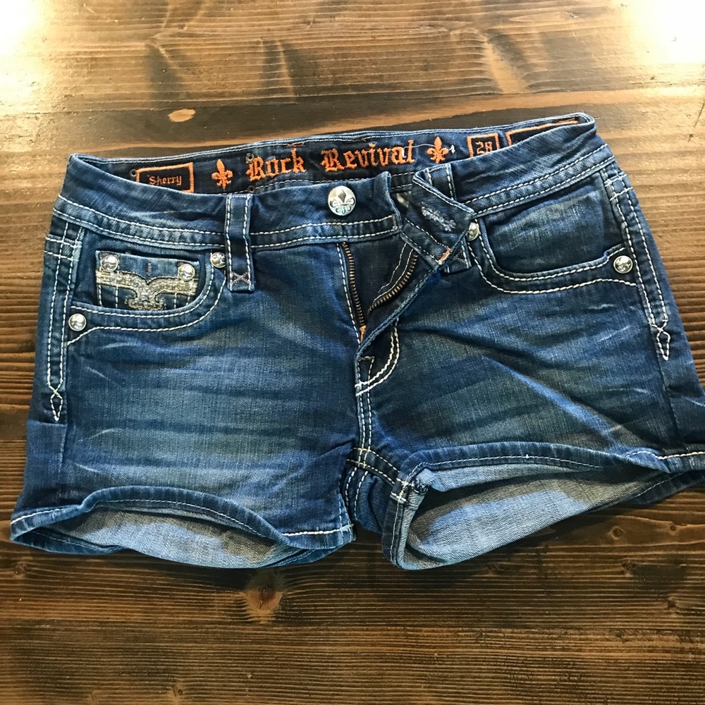 Rock revival denim shorts